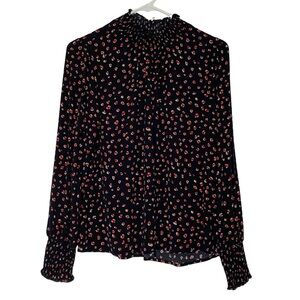 Sanctuary Mockneck Blouse Top Womens Size Small Black Red Speckle Long Sleeve